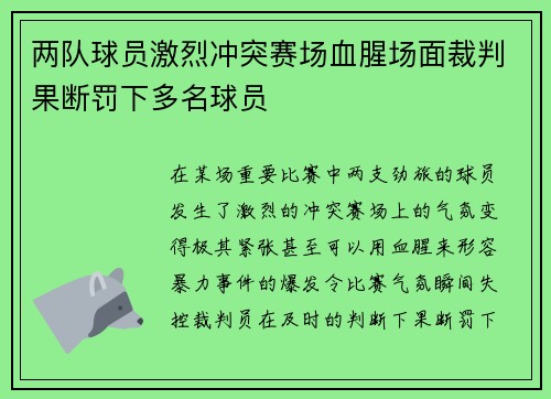 两队球员激烈冲突赛场血腥场面裁判果断罚下多名球员